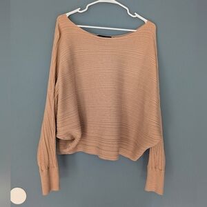 Forever 21 Tan Off-the-Shoulder Boatneck Batwing Sweater